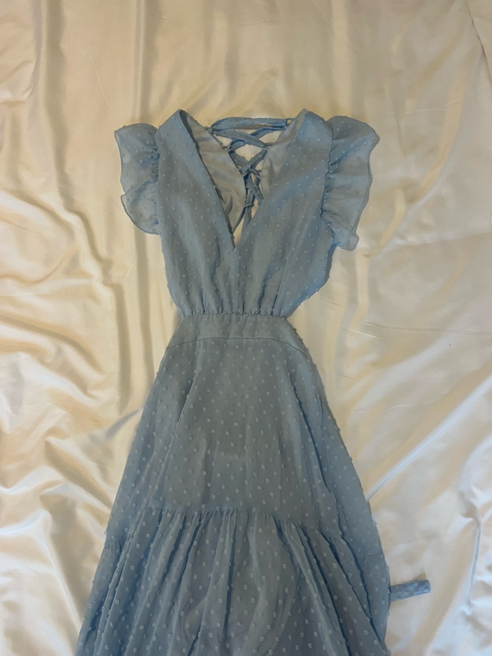 Altar’s State Blue Ruffle Dress Tie Back Size Small